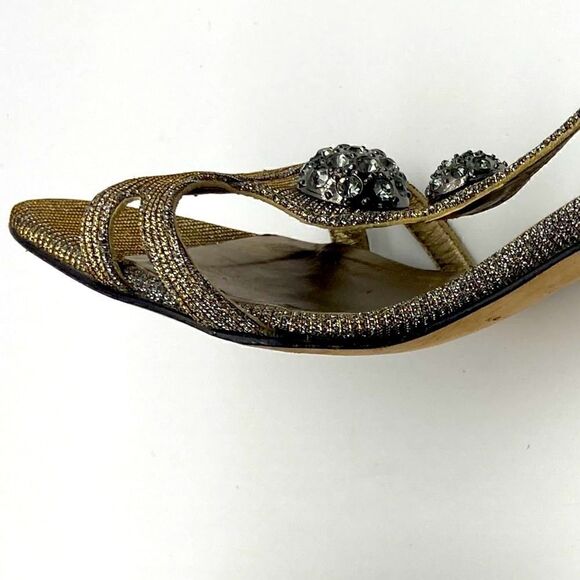 Manolo Blahnik Dixie Metallic T-Strap  Heels Sandals Size 35,5 Made in Italy - Picture 13 of 14